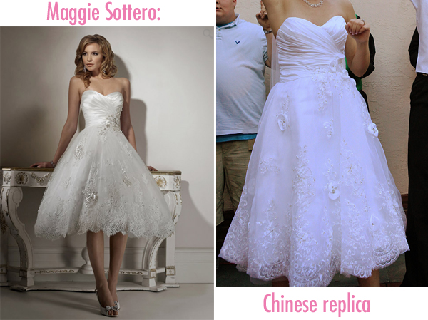 {Why You Shouldn’t Order Your Wedding Dress from China} || The Pink Bride www.thepinkbride.com || Left image courtesy of the Maggie Sottero website. Right image courtesy of Andrea McKee. || #tennessee #wedding #weddingdress #chinesegown