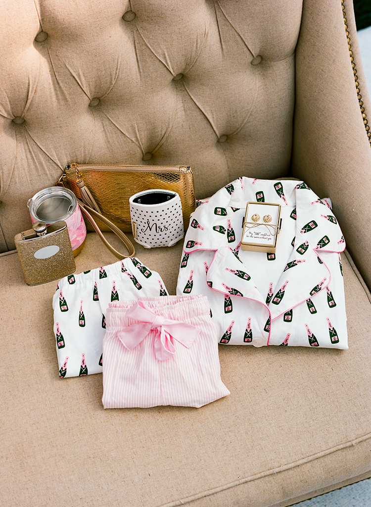 Champagne Bottle PJs and Bridesmaids Gifts | 15 Wedding Day Morning Of Essentials | photo by Finch Photo | The Pink Bride® www.thepinkbride.com