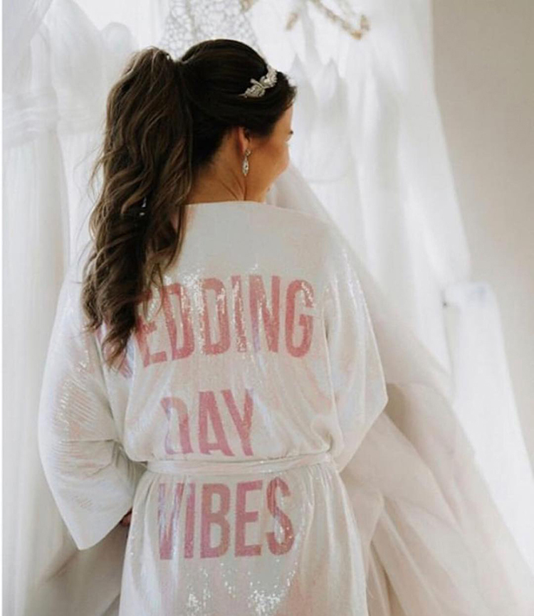 Sequined Wedding Day Vibes Robe | 15 Wedding Day Morning Of Essentials | photo by T&K Photography | The Pink Bride® www.thepinkbride.com