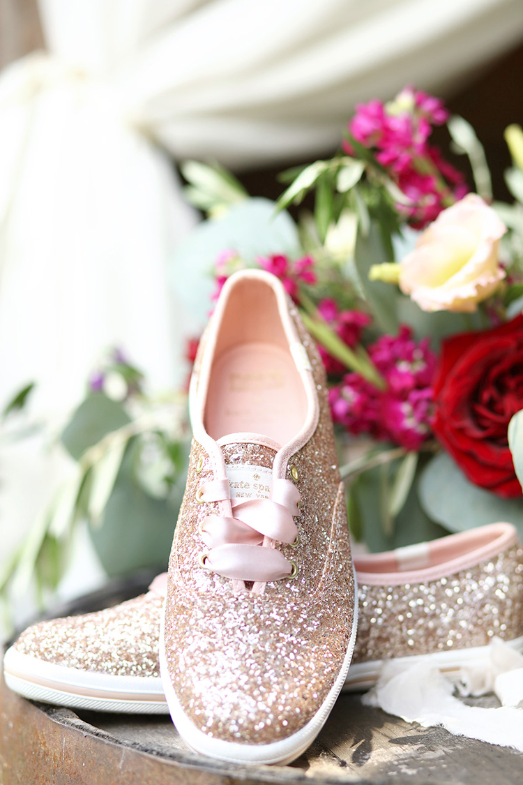 Sparkly Pink Kate Spade x Keds Wedding Shoe | 15 Wedding Day Morning Of Essentials | photo by Jessica Lee Photographic Art | The Pink Bride® www.thepinkbride.com